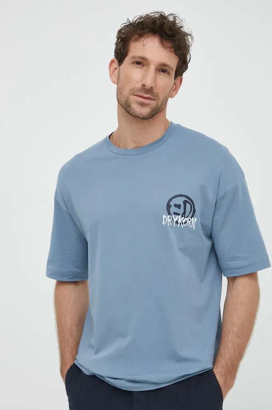 modra Bombažna kratka majica Drykorn Moški