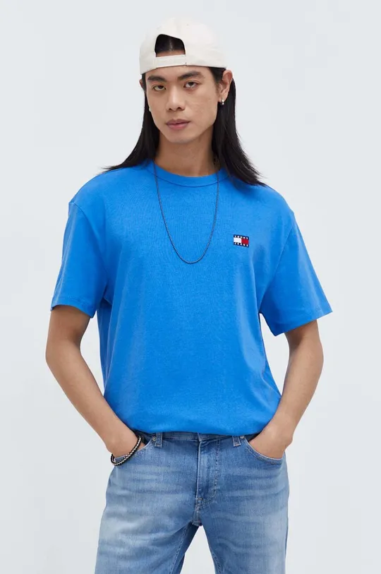 modra Bombažna kratka majica Tommy Jeans Moški