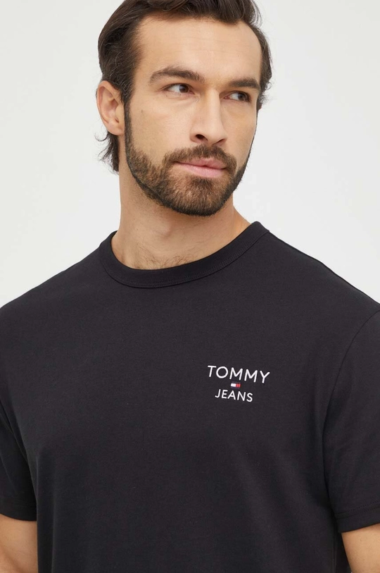 Βαμβακερό μπλουζάκι Tommy Jeans μαύρο