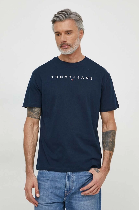 tmavomodrá Bavlnené tričko Tommy Jeans Pánsky