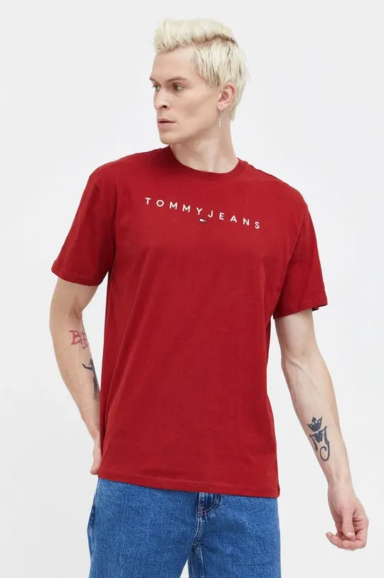 bordowy Tommy Jeans t-shirt bawełniany Męski