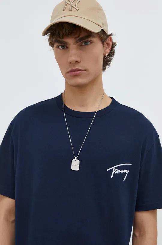 mornarsko modra Bombažna kratka majica Tommy Jeans
