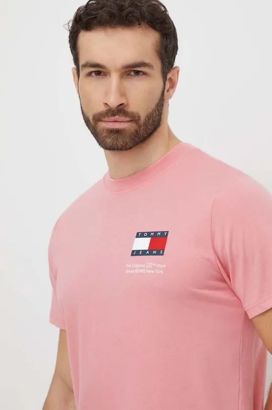 ροζ Βαμβακερό μπλουζάκι Tommy Jeans Ανδρικά