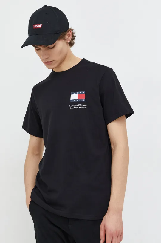 črna Bombažna kratka majica Tommy Jeans Moški
