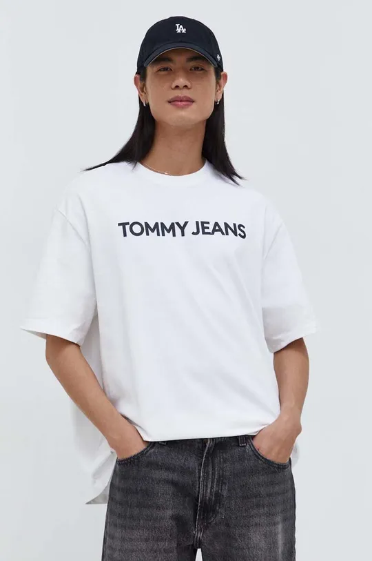 λευκό Βαμβακερό μπλουζάκι Tommy Jeans Ανδρικά