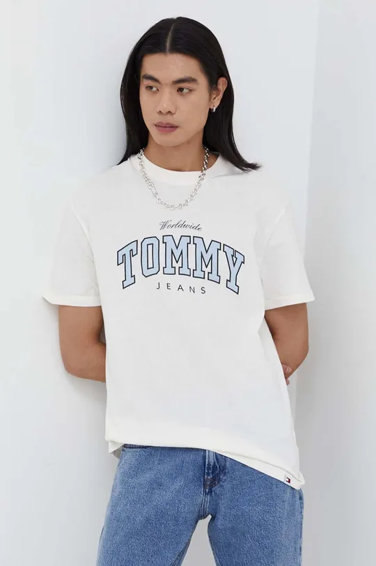 bež Bombažna kratka majica Tommy Jeans Moški