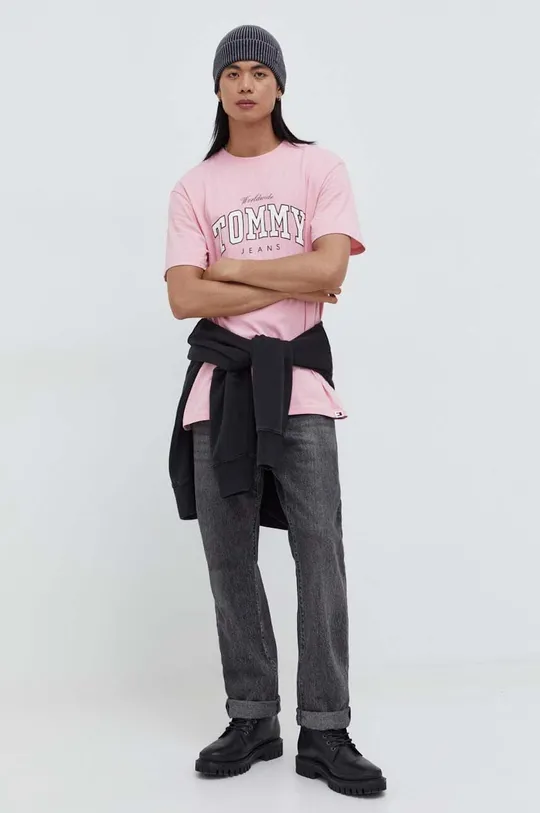 Бавовняна футболка Tommy Jeans рожевий
