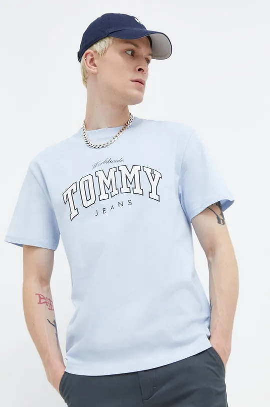 modrá Bavlnené tričko Tommy Jeans Pánsky