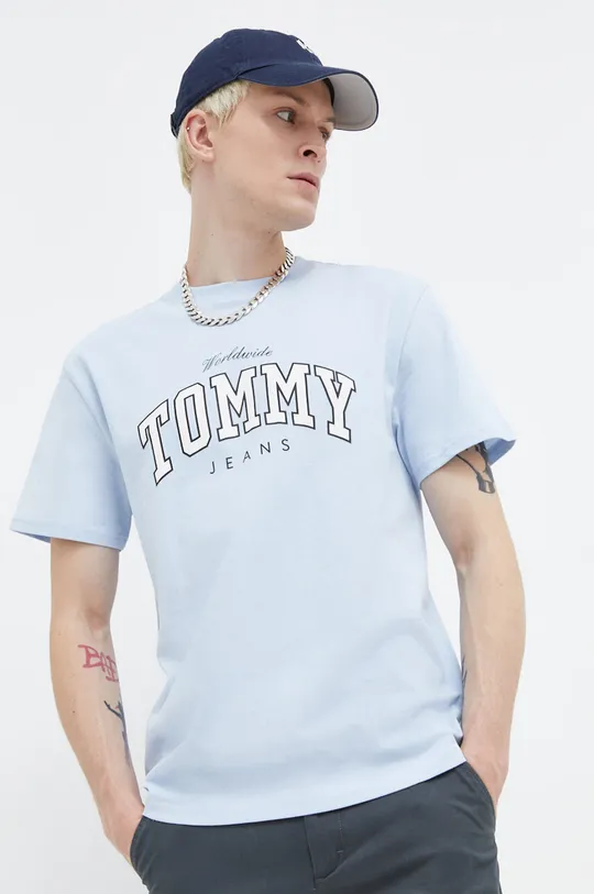 niebieski Tommy Jeans t-shirt bawełniany Męski