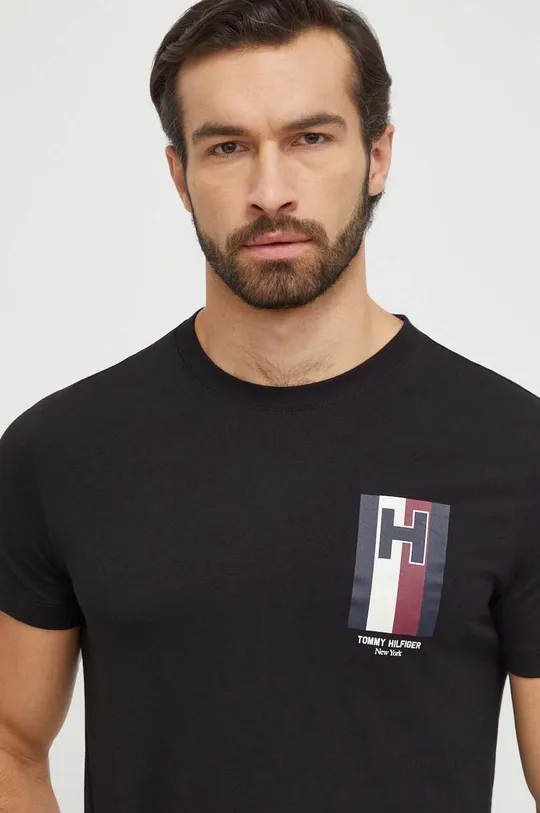 μαύρο Βαμβακερό μπλουζάκι Tommy Hilfiger Ανδρικά