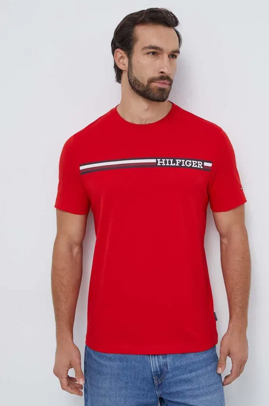 Bombažna kratka majica Tommy Hilfiger rdeča