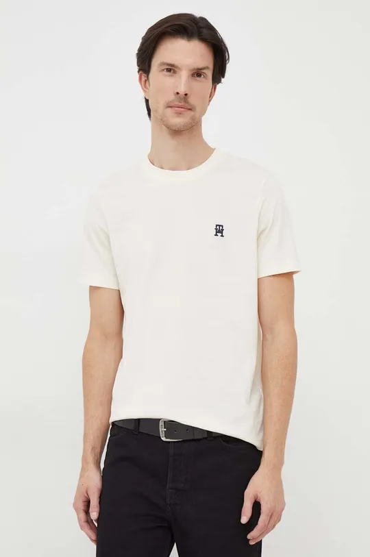 beżowy Tommy Hilfiger t-shirt bawełniany