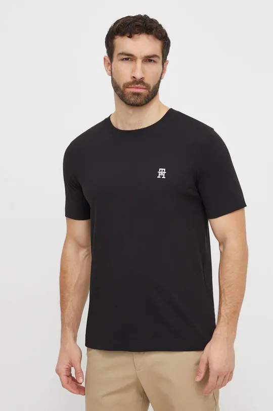 črna Bombažna kratka majica Tommy Hilfiger Moški