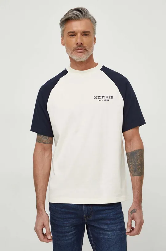 beżowy Tommy Hilfiger t-shirt bawełniany