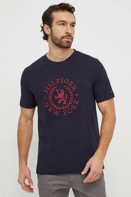 Pamučna majica Tommy Hilfiger mornarsko plava