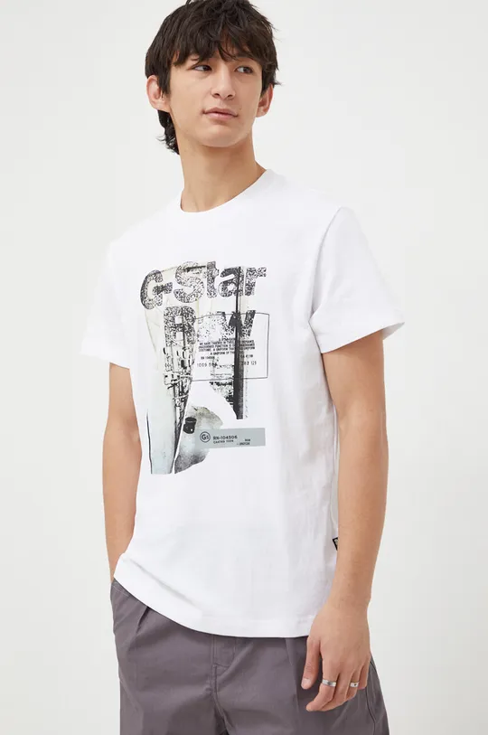 biały G-Star Raw t-shirt bawełniany Męski