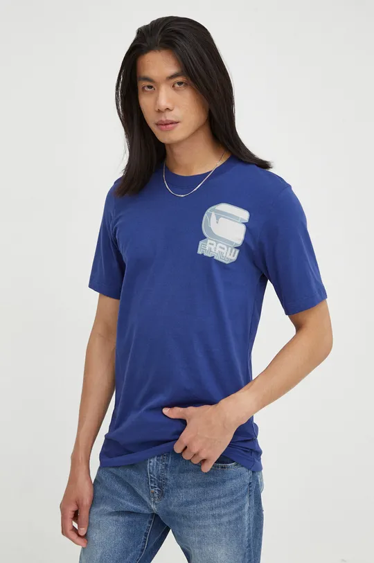 Bombažna kratka majica G-Star Raw modra