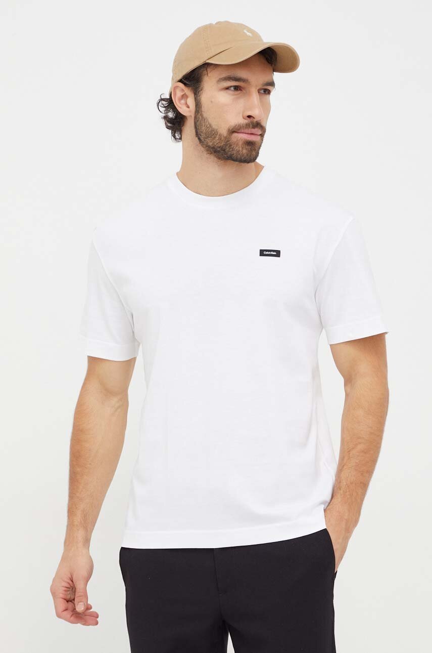 Хлопковая футболка Calvin Klein мужской цвет белый однотонный | ANSWEAR.ua