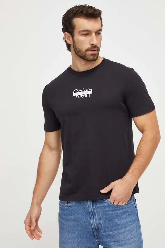 μαύρο Βαμβακερό μπλουζάκι Calvin Klein Ανδρικά