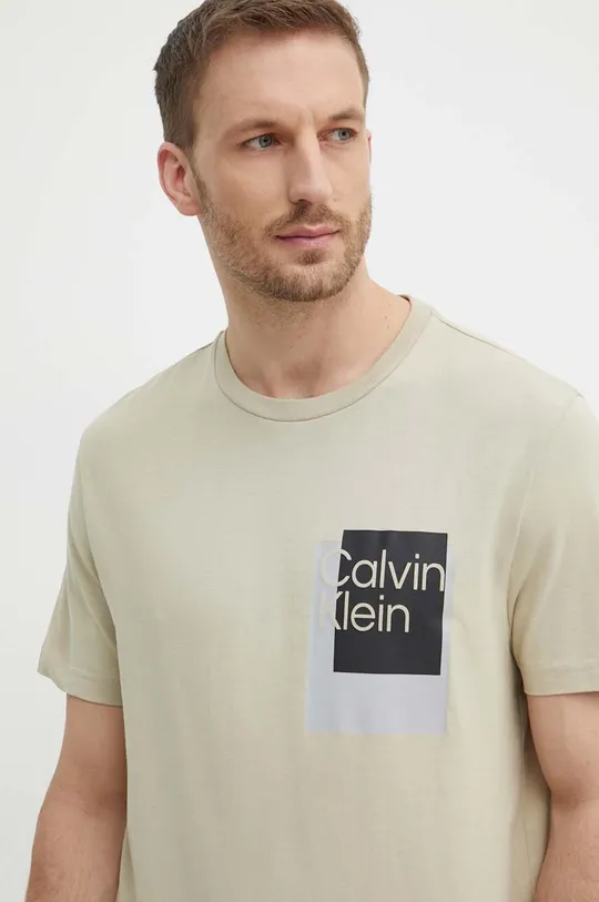 μπεζ Βαμβακερό μπλουζάκι Calvin Klein Ανδρικά