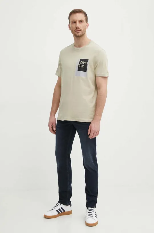Βαμβακερό μπλουζάκι Calvin Klein μπεζ