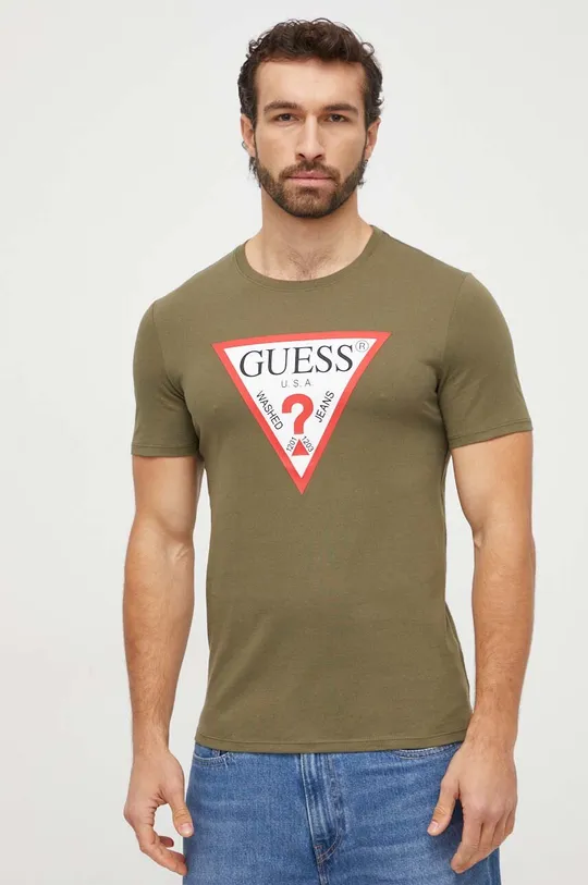 Бавовняна футболка Guess зелений