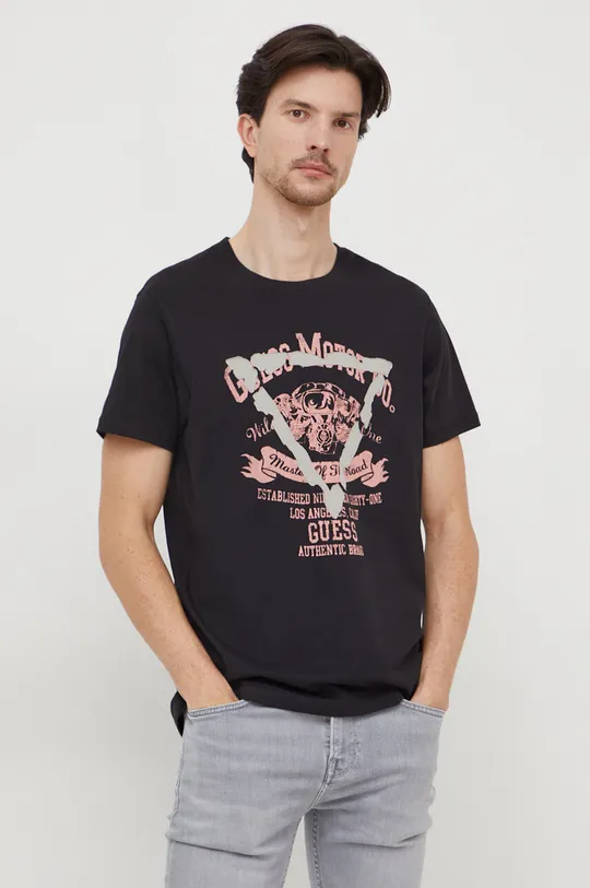 czarny Guess t-shirt bawełniany Męski