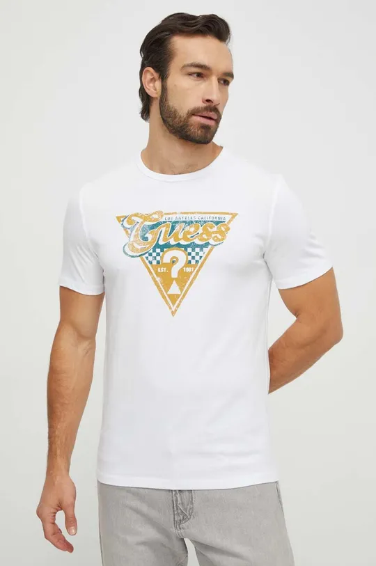 Bombažna kratka majica Guess bela