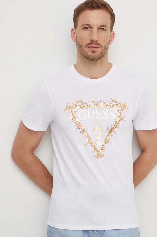 biały Guess t-shirt bawełniany Męski