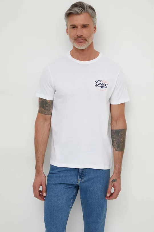 Βαμβακερό μπλουζάκι Guess λευκό