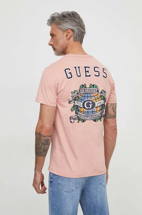 rózsaszín Guess pamut póló