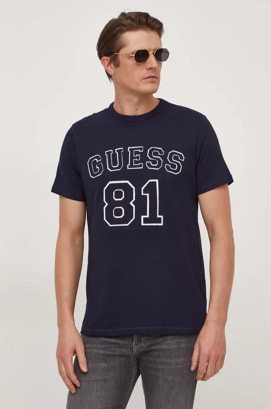 σκούρο μπλε Βαμβακερό μπλουζάκι Guess Ανδρικά