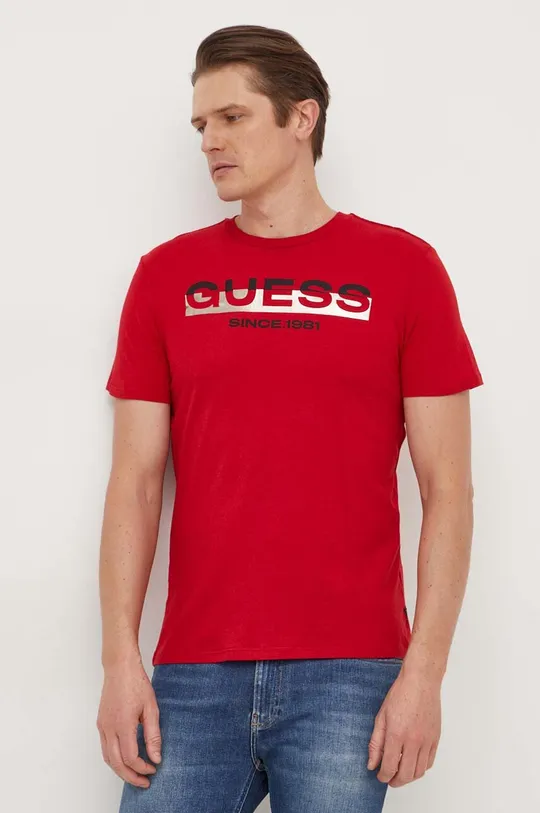 czerwony Guess t-shirt bawełniany