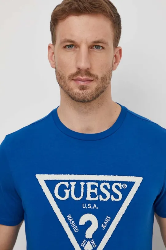 modra Bombažna kratka majica Guess Moški