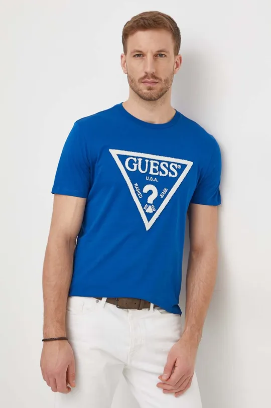 niebieski Guess t-shirt bawełniany