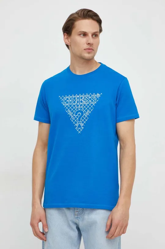 Бавовняна футболка Guess блакитний