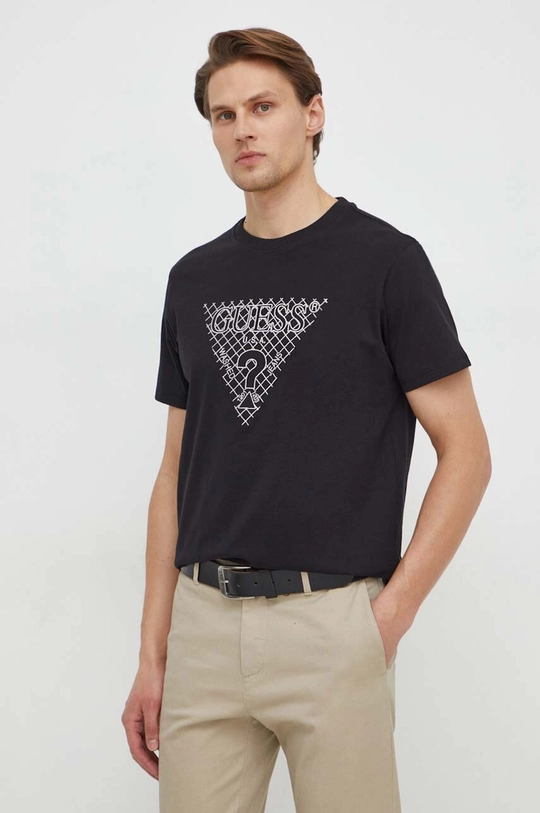 czarny Guess t-shirt bawełniany Męski