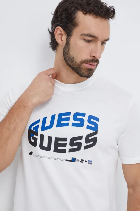 Bombažna kratka majica Guess bež