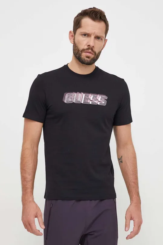 czarny Guess t-shirt bawełniany NIKOLAS Męski