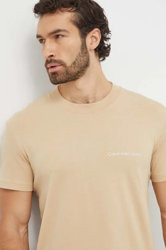 бежевый Хлопковая футболка Calvin Klein Jeans Мужской
