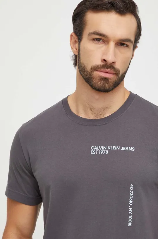 siva Bombažna kratka majica Calvin Klein Jeans