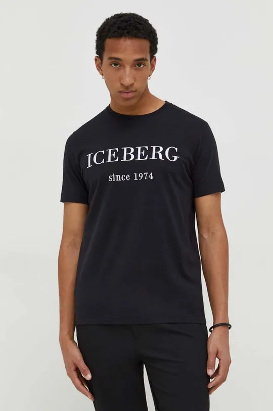 čierna Bavlnené tričko Iceberg Pánsky