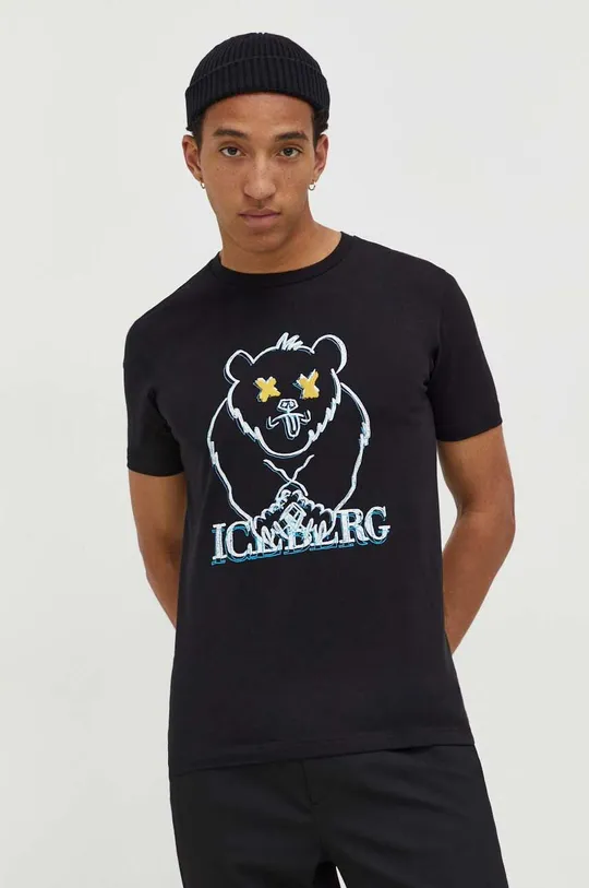 чорний Бавовняна футболка Iceberg Чоловічий