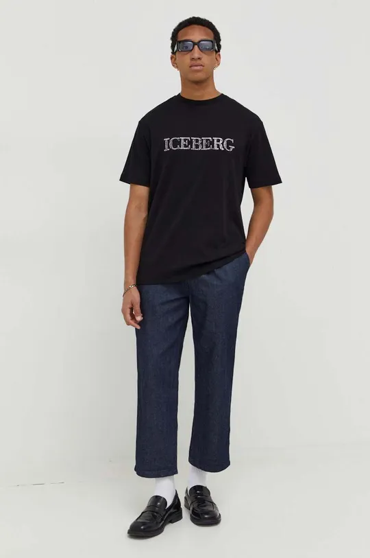 Βαμβακερό μπλουζάκι Iceberg μαύρο