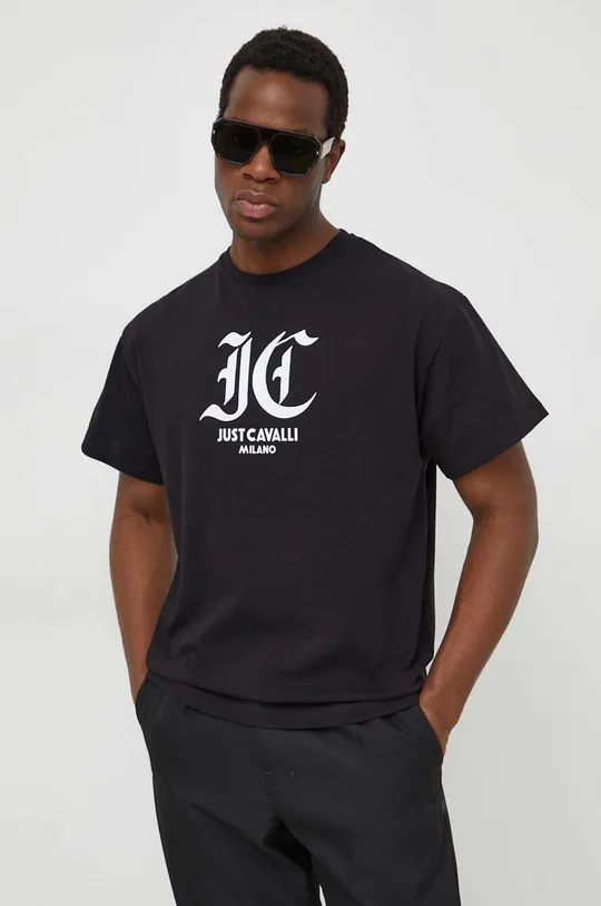 Βαμβακερό μπλουζάκι Just Cavalli μαύρο