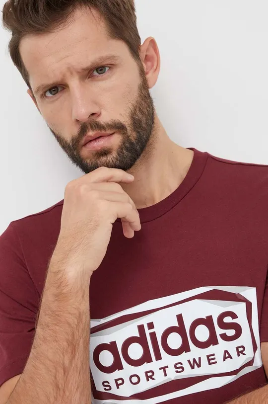 бордо Хлопковая футболка adidas