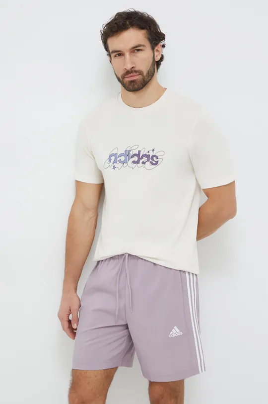 beżowy adidas t-shirt bawełniany Męski