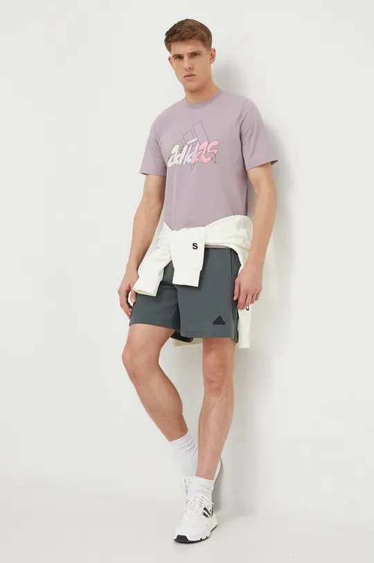 adidas t-shirt bawełniany fioletowy