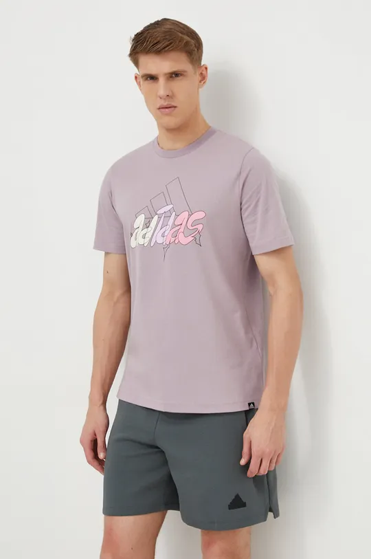 фиолетовой Хлопковая футболка adidas