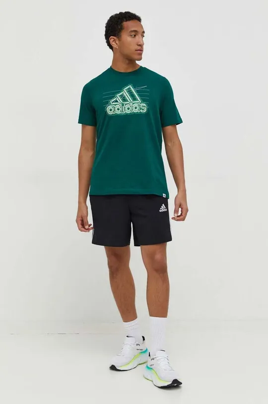 Bombažna kratka majica adidas zelena